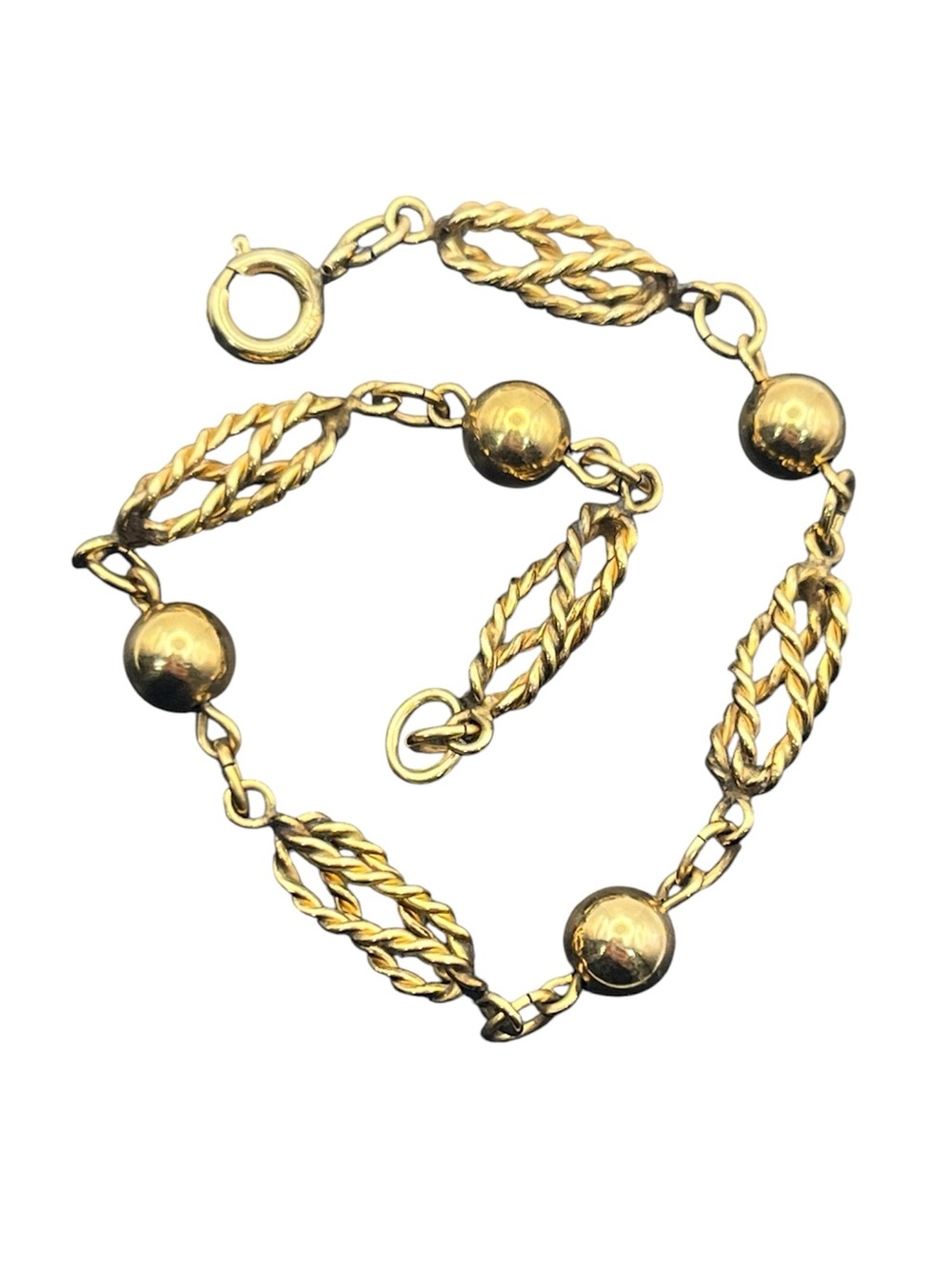 12k gold filled twisted & ball beaded chain vintage bracelet